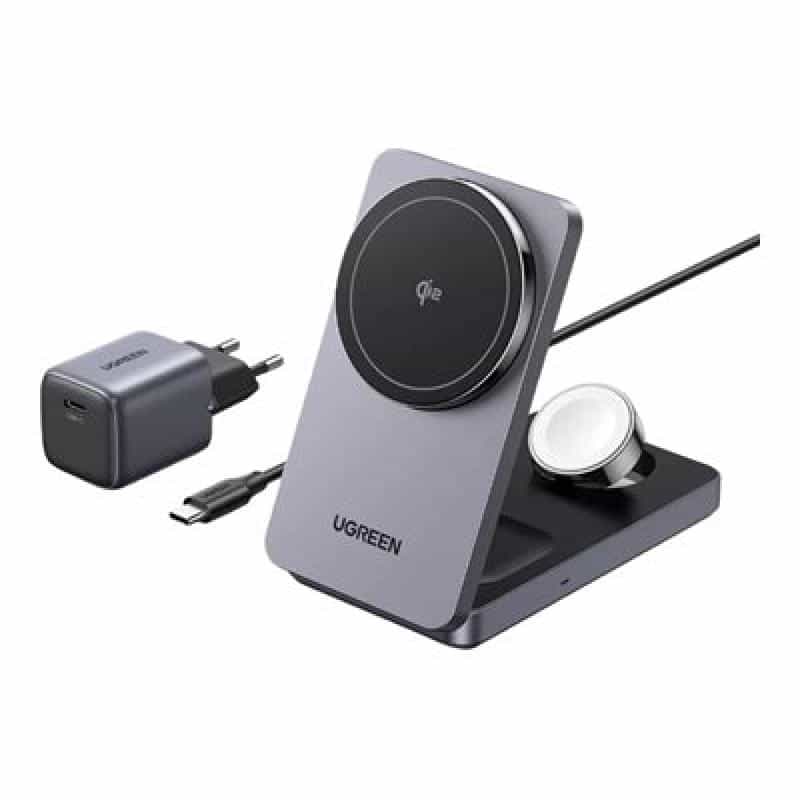 UGREEN W707 3-in-1 15W Magnetic Charger Wireless Charger 15 W Induktionslade-Standard Grau