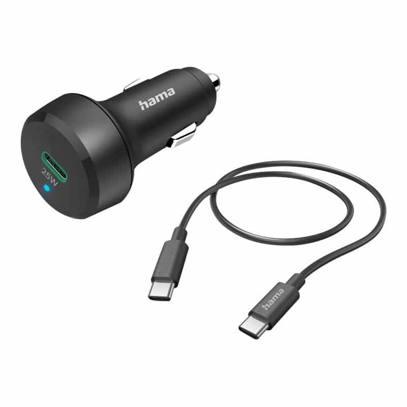 HAMA Auto-Schnellladegerät mit Ladekabel USB-C, PD, 25 W, 1 m, Schwarz KFZ-Ladestation 25 W Sch