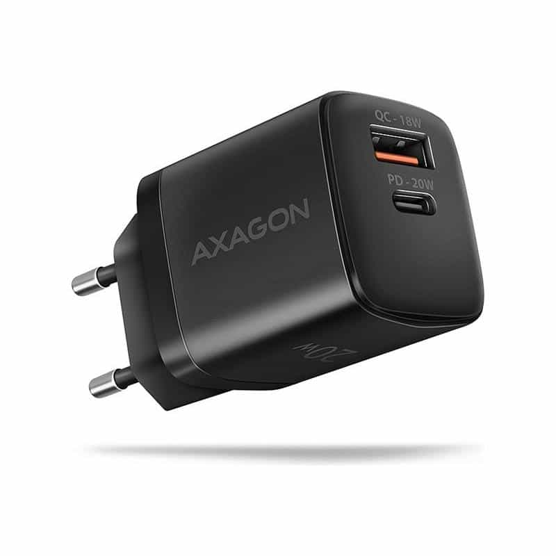 AXAGON USB Ladegerät 22 W USB-C®, USB-A QC 2.0, QC 3.0, USB PD 2.0 Schwarz USB Power Delivery (
