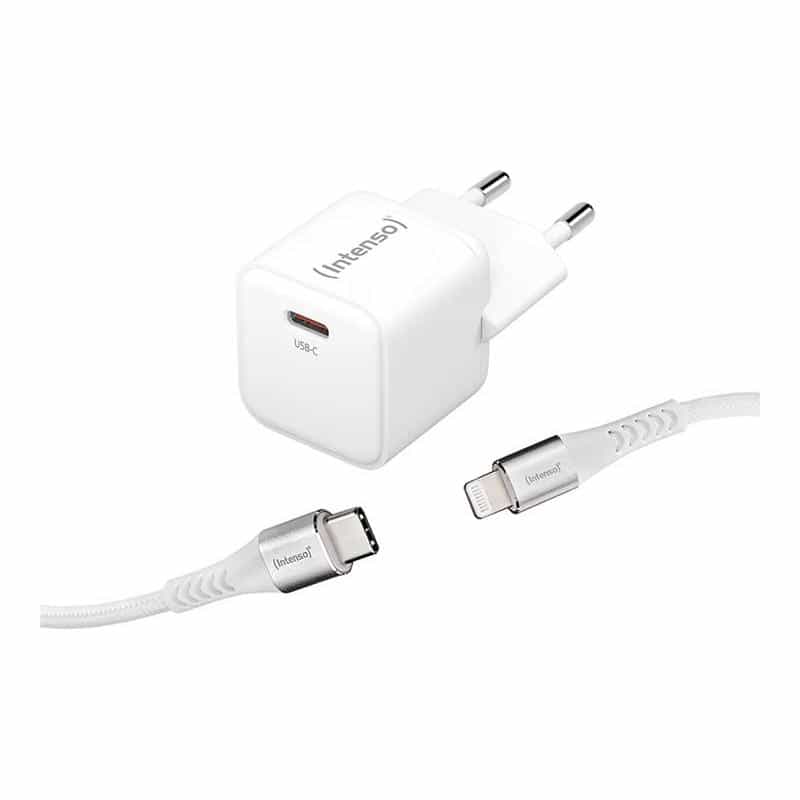 INTENSO W30C GaN + C315L USB Ladegerät 30 W 1x USB-C®, 1x Apple Lightning Weiß Innenbereich GaN