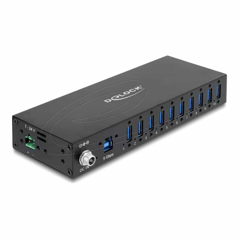 DELOCK Industrie Hub 10 x USB 5 Gbps Typ-A mit 8 kV ESD Schutz und Hutschienenbefestigung