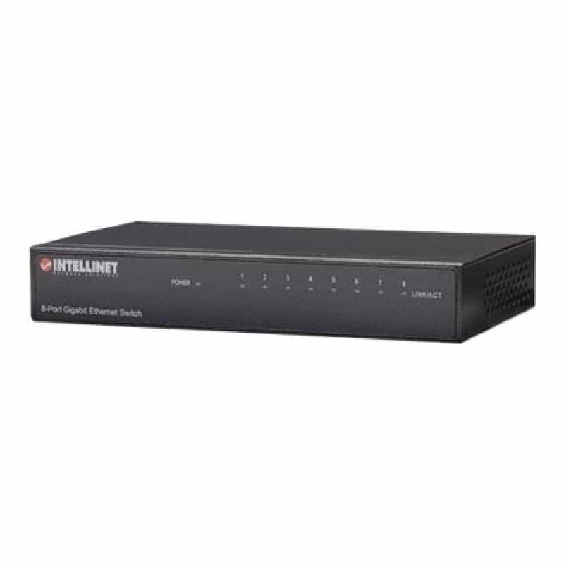 INTELLINET 8Port Gigabit Ethernet Switch Metall Schwarz 10/100/1000 auto sensing und Auto MDI-X