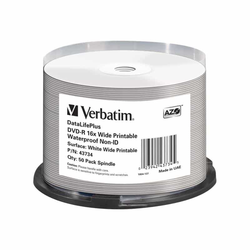 1x50 Verbatim DVD-R 4,7GB 16x Wide glossy waterproof print 1x50 Verbatim DVD-R 4,7GB 16x Wide glossy waterproof print