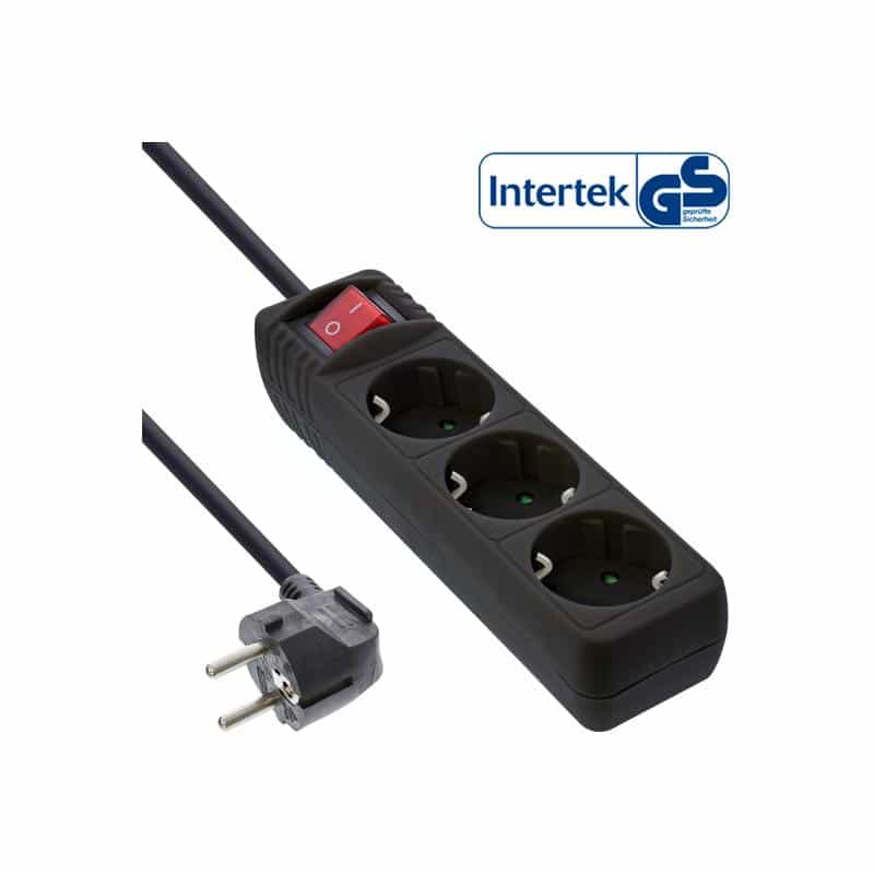 INLINE ® Steckdosenleiste, schwarz, 3-fach, 3x Schuko, mit Schalter, 3m Zuleitung, mit Kindersicheru