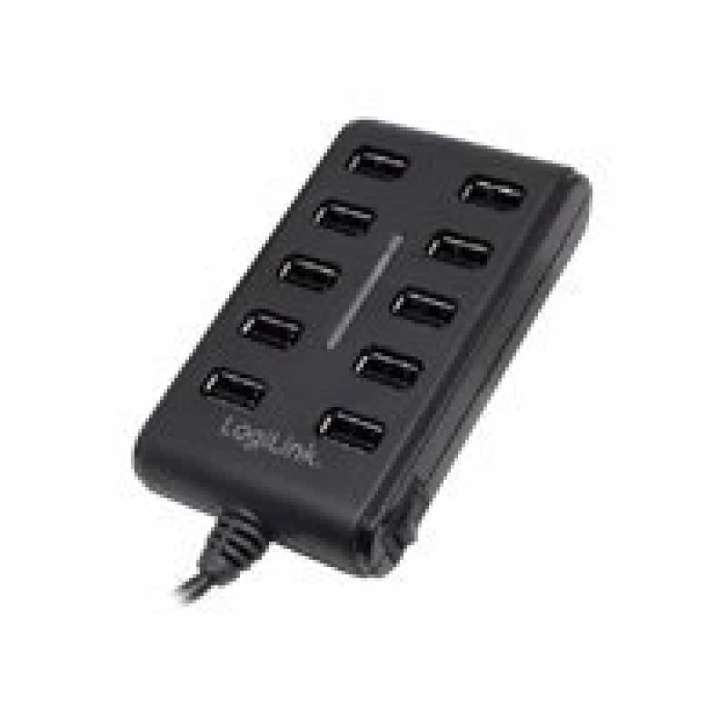 Logilink USB-Hub 10-Port mit Netzteil schwarz