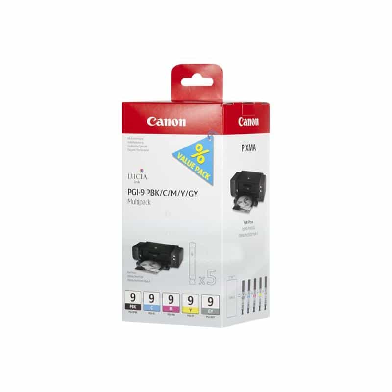 CANON PGI 9 PBK/C/M/Y/GY Multi Pack 5er Pack Grau, Gelb, Cyan, Magenta, Photo schwarz Tintenbehälter