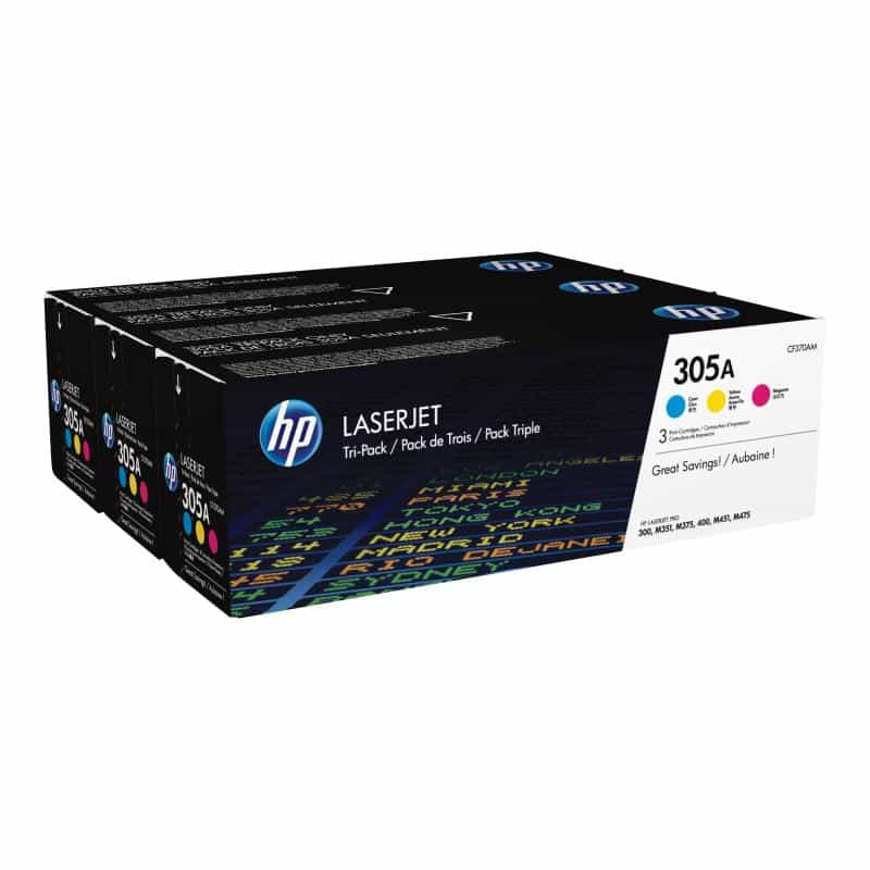 HP 305A 3er Pack Farbe (Cyan, Magenta, Gelb) LaserJet Tonerpatrone (CF370AM)