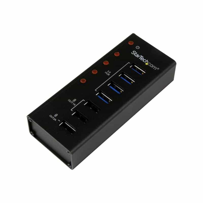 STARTECH.COM 4 Port USB 3.0 Hub plus 3 Ladeanschlüssen (2x 1A & 1x 2A) - Metallgehäuse zur Wandmonta