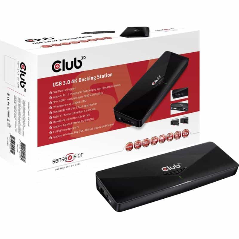Club3D 4K DualDisp. Dock.USB3 ->3xUSB3/HDMI/DP/DVI/ black retail