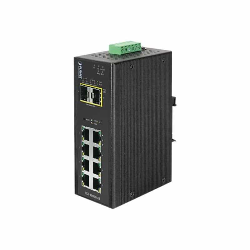 PLANET TECHNOLOGY Planet Industrial Gigabit LWL Switch IGS-10020MT, 8x 1 Gigabit/s (RJ45), 2x SFP Sl
