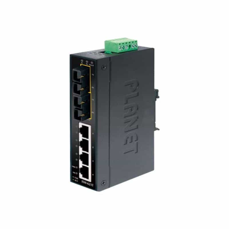 PLANET TECHNOLOGY Planet Industrial Fast Ethernet LWL Switch ISW-621T, 4x 100/10 Mbit/s (RJ45), 2x 1