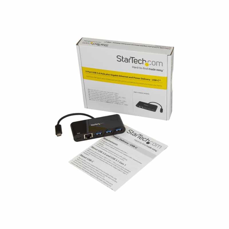 STARTECH.COM 3 Port USB 3.0 Hub mit Gigabit Ethernet und Stromversorgung - USB Type C Hub mit GbE un