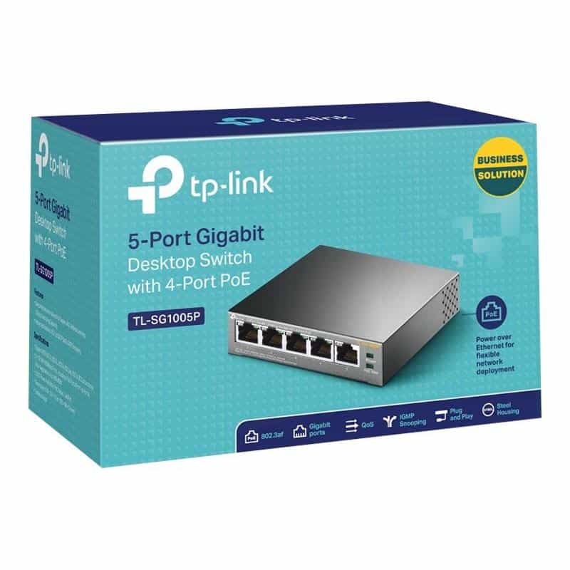 TP-LINK 5-Port Gigabit Desktop Switch with  4-Port PoE 56 W PoE Power, Desktop Steel Case