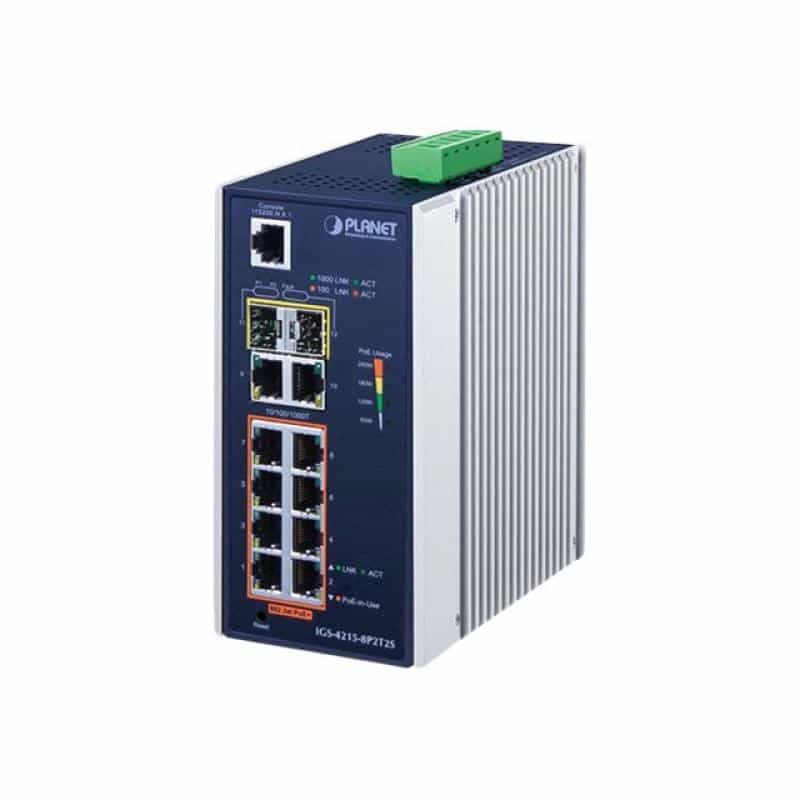 PLANET TECHNOLOGY PLANET Industrial 8-Port 10/100/1000T 802.3at PoE + 2-Port