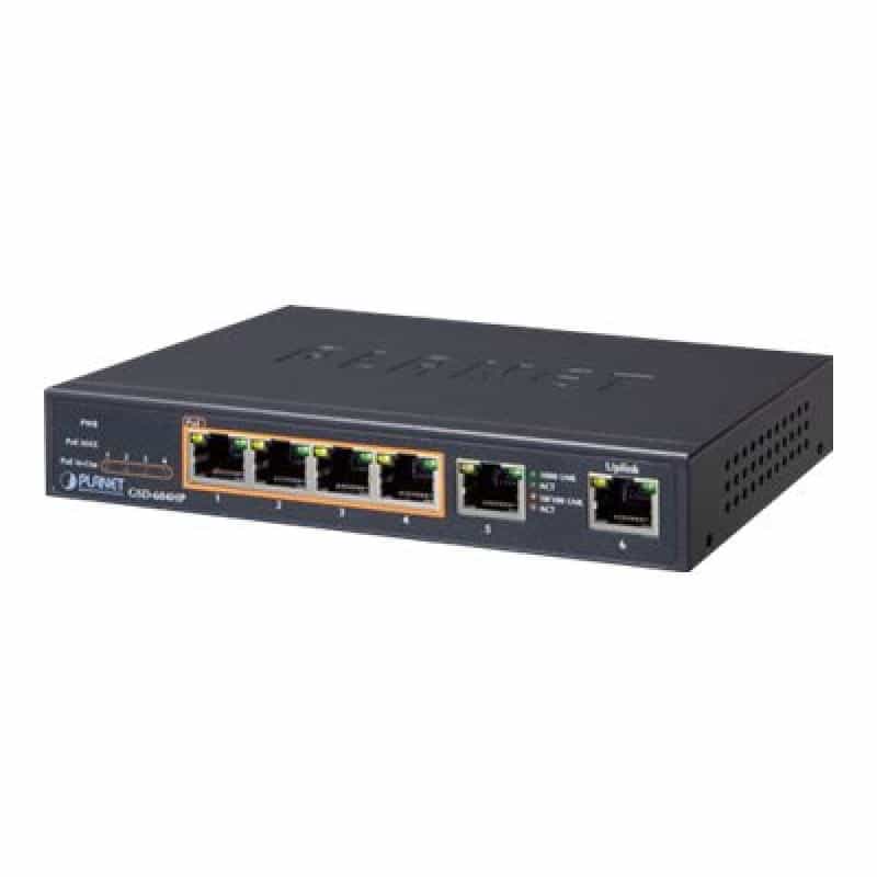 PLANET TECHNOLOGY PLANET 4-Port 10/100/1000T 802.3at PoE + 2-Port