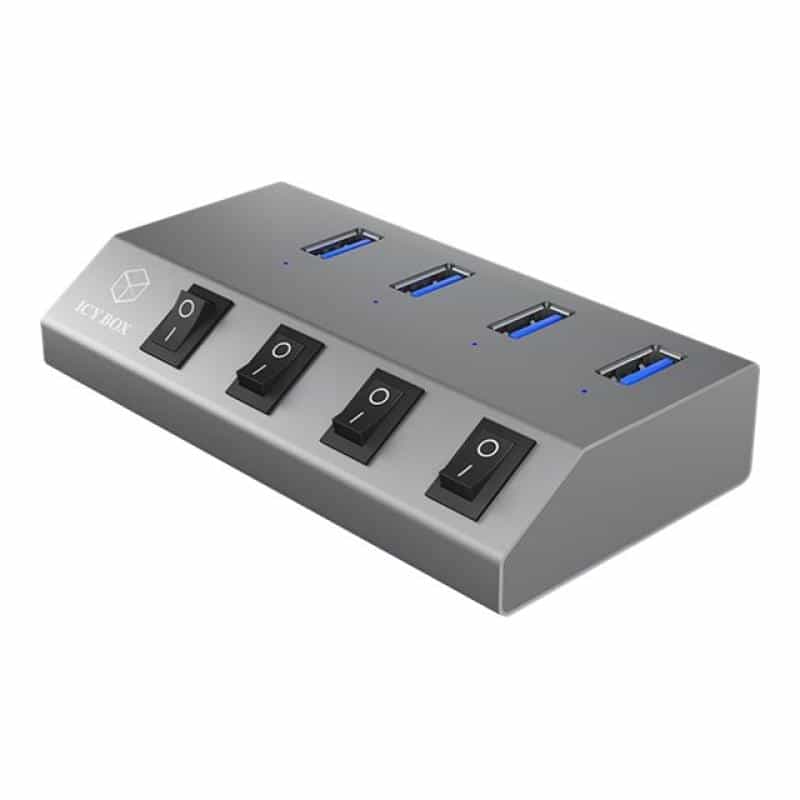 RAIDSONIC Adapter ICY-BOX USB 3.0 Hub, 4x USB Type-A Anschlüsse, An-/Ausschalter für jeden Port