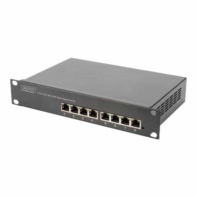 DIGITUS 25,4cm 10Zoll 8-Port Gigabit Ethernet Switch 8 x 10/100/1000Mbps RJ45 integriertes Netzteil