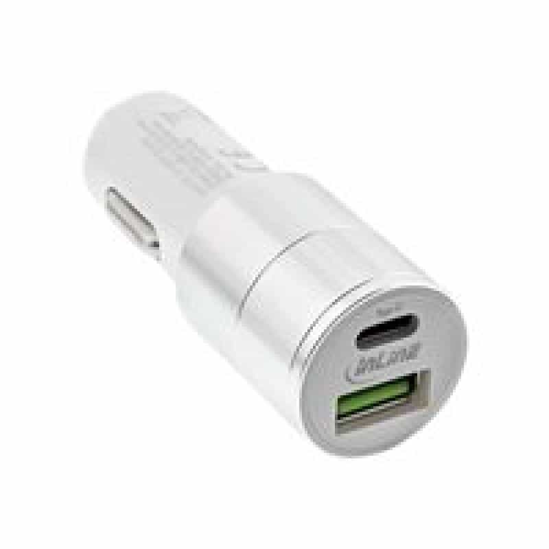 INLINE USB KFZ Ladegerät Stromadapter Quick Charge 3.0, 12/24VDC zu 5V DC/3A, USB-A + USB Typ-C