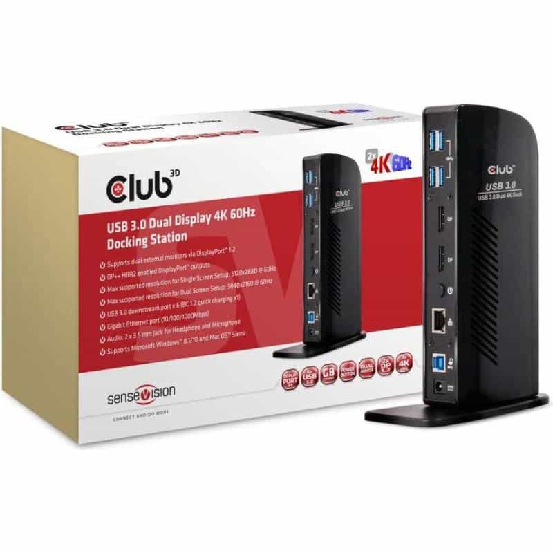 CLUB3D 4K Dockingst.60Hz USB3 ->6xUSB3/2xDP/LAN/Audio bl. retail