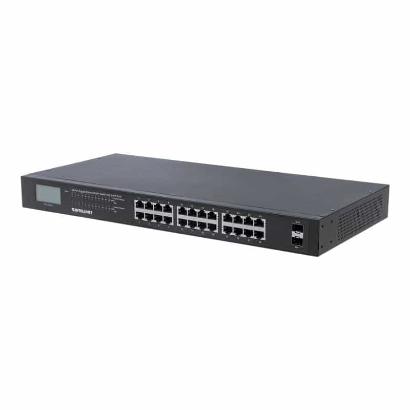 INTELLINET PoE+ Switch 24-Port Gigabit mit 2 SFP-Ports 370W