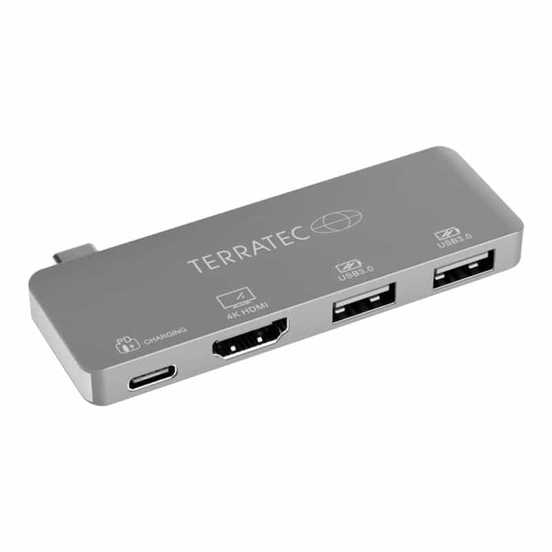 TERRATEC Aluminium USB Type-C Adapter mit USB-C PD HDMI 2x USB 3.0 Ports