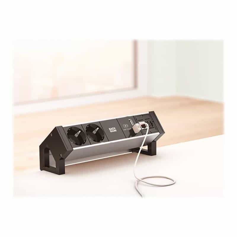 BACHMANN DESK2 ALU BLACK 937.102 1xCEE7/3 1xUSB 0,2m GST18