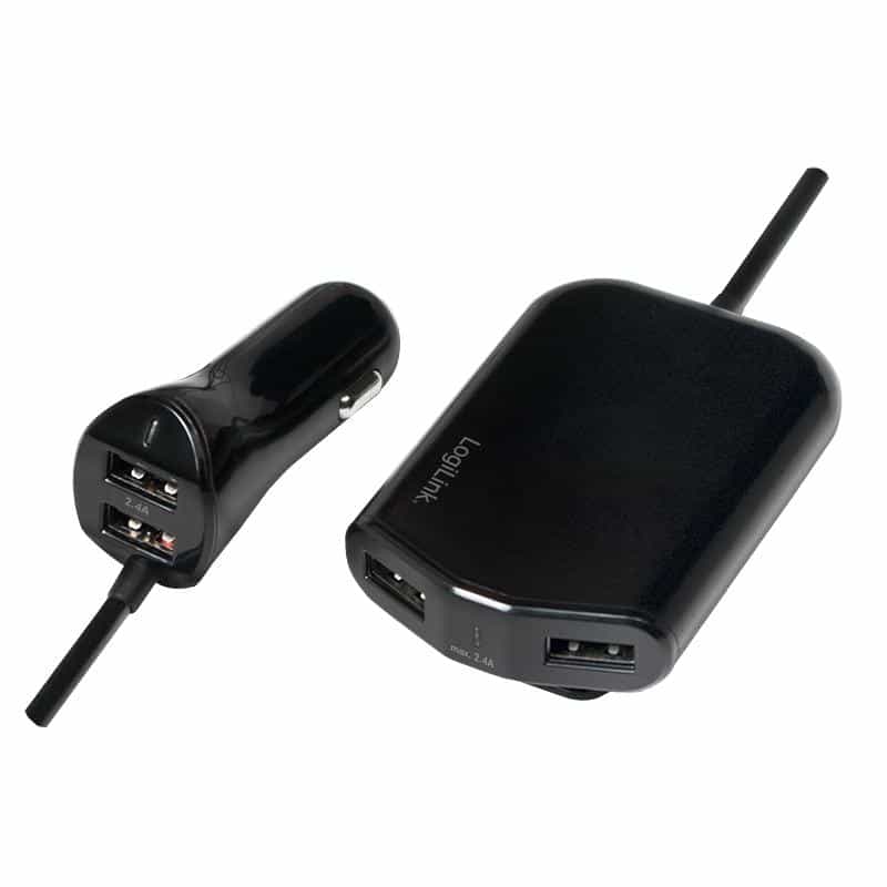 LOGILINK PA0149 USB Kfz Netzteil für Vorder- & Rücksitze 2x2 USB-Port, 2x 12W