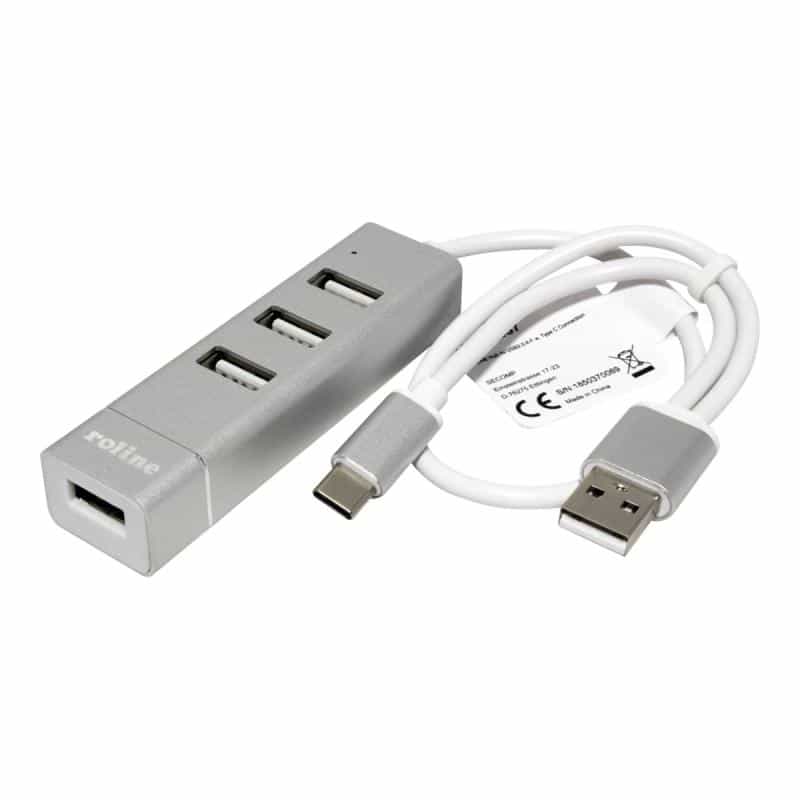 ROLINE USB 2.0 Notebook Hub, 4 Ports, Typ A+C Anschlusskabel (14.02.5037)