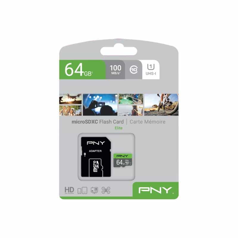 PNY Micro SD Card Elite 64 GB HC Class 10  UHS I  U1  SD adapter