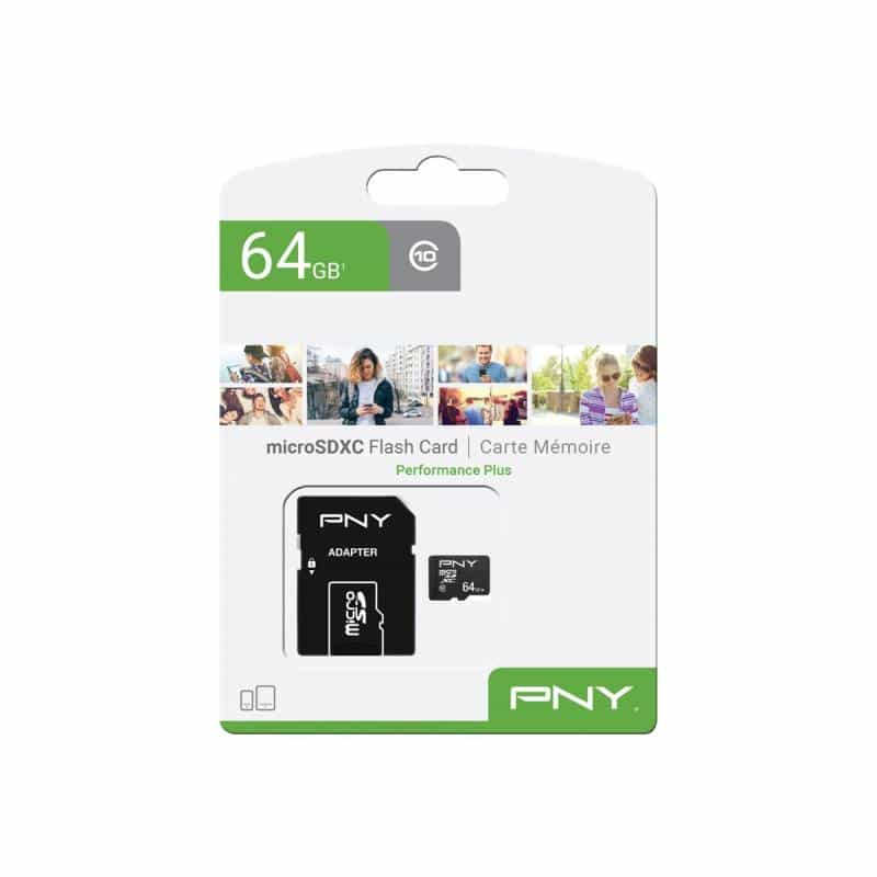 PNY Micro SD Card Performance Plus 64GB XC Class 10 SD adapter
