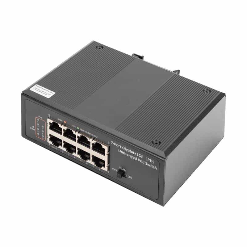 DIGITUS Industrieller 7-Port Gigabit PoE+ Switch mit 1xPD-Port