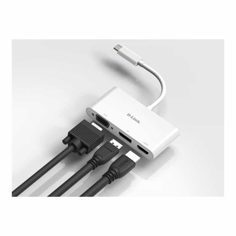 D-LINK USB-C 3-Port Video Adapter mit HDMI & Displayport & VGA