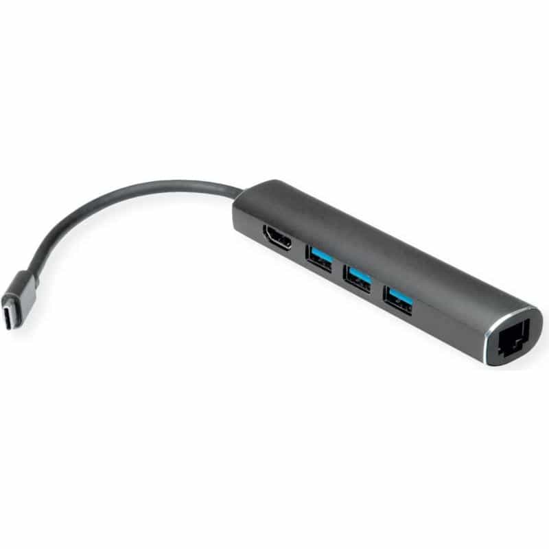 VALUE USB Typ C Dockingstation, HDMI 4K, 3x USB Typ A, Gigabit Ethernet, grau (12.99.1043)
