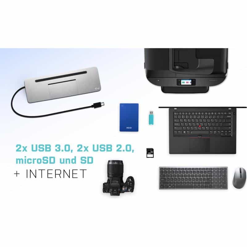 I-TEC USB-C Metal 4K 3xDisplay DS 1xHDMI 1xVGA 1xDP 1xSD+1x microSD Kartenleser 1xGLAN 1x3.5mm Audio