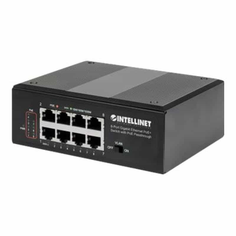 INTELLINET 8-Port PoE+ Gb Switch PoE-Passthrough 1xPD PoE 95W Eingangsstrom 7x PSE PoE Strombudget b