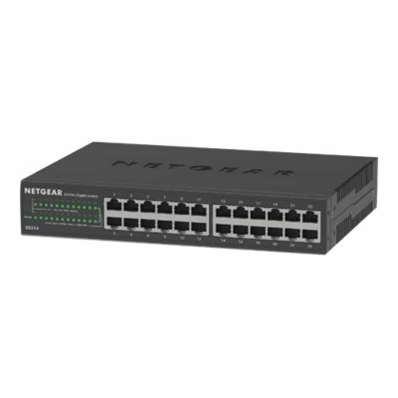 NETGEAR GS324 24-Port Gigabit Ethernet Unmanaged Switch lüfterlos mit Wand- und Rackbefestigungskit