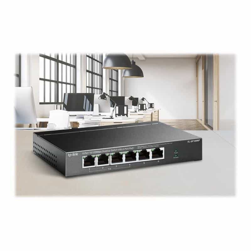 TP-LINK 6-Port 10/100 Mbps Desktop Switch with 4-Port PoE+ 67 W PoE Power, Desktop Steel Case