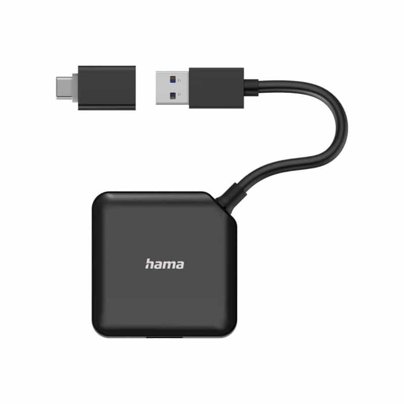 HAMA USB-Hub 4 Ports, USB 3.2 Gen1, 5 Gbit/s, inkl. USB-C Adapter