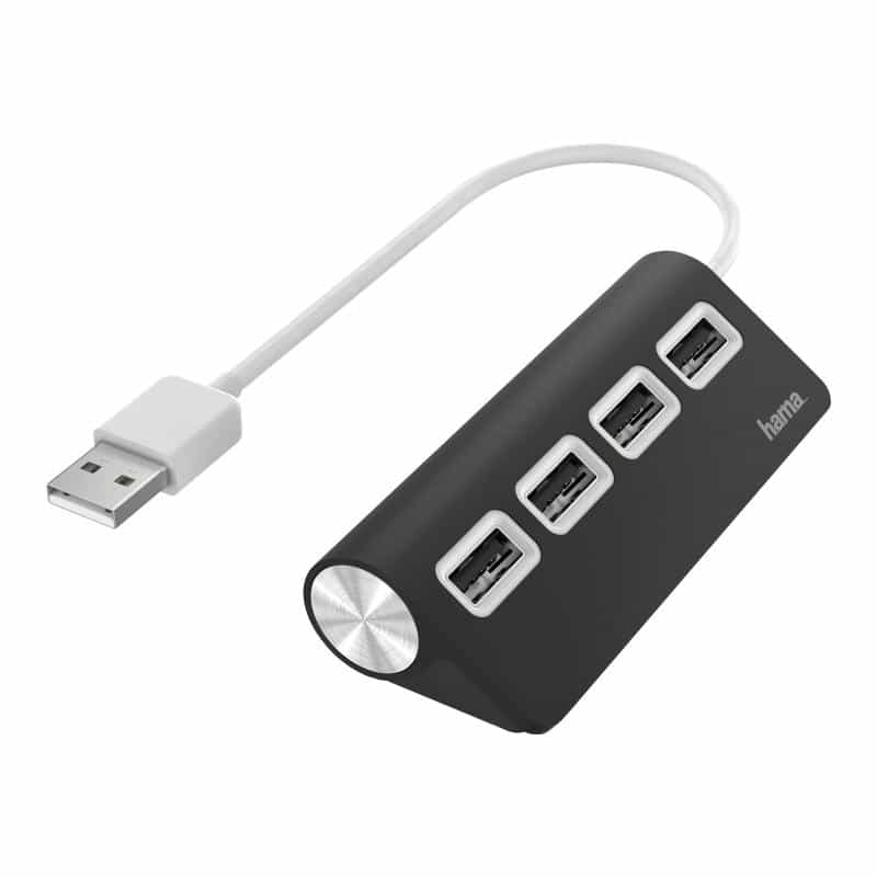 HAMA USB-Hub 4 Ports, USB 2.0, 480 Mbit/s, schwarz