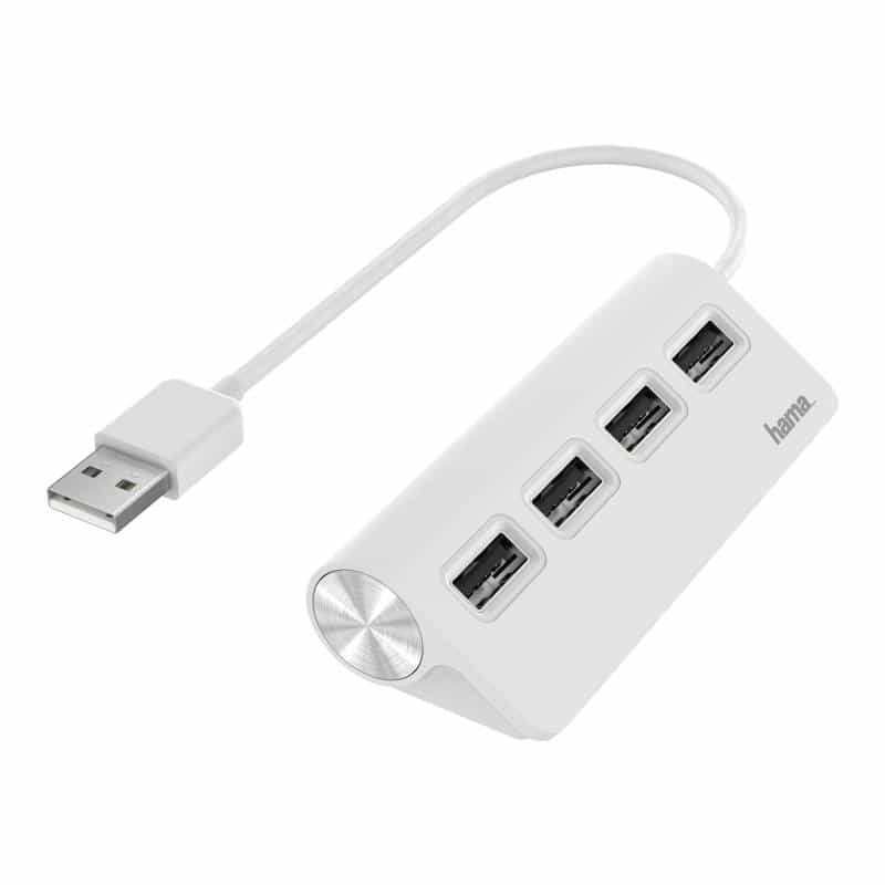 HAMA USB-Hub 4 Ports, USB 2.0, 480 Mbit/s, weiß