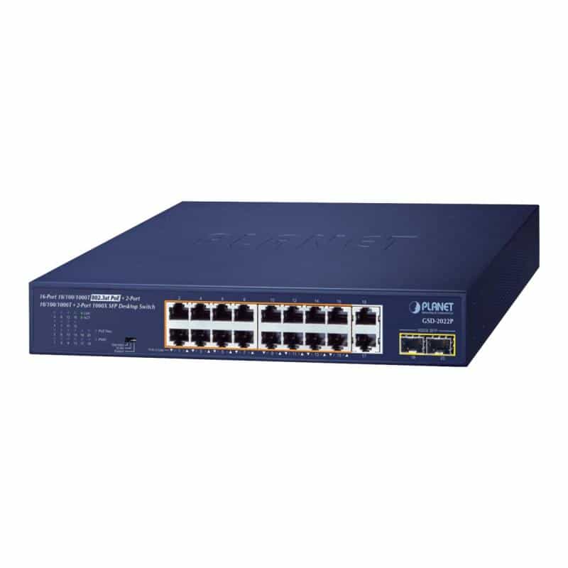 PLANET TECHNOLOGY PLANET 16-Port GE 802.3at + 2-Port GE + 2-Port 1000X SFP