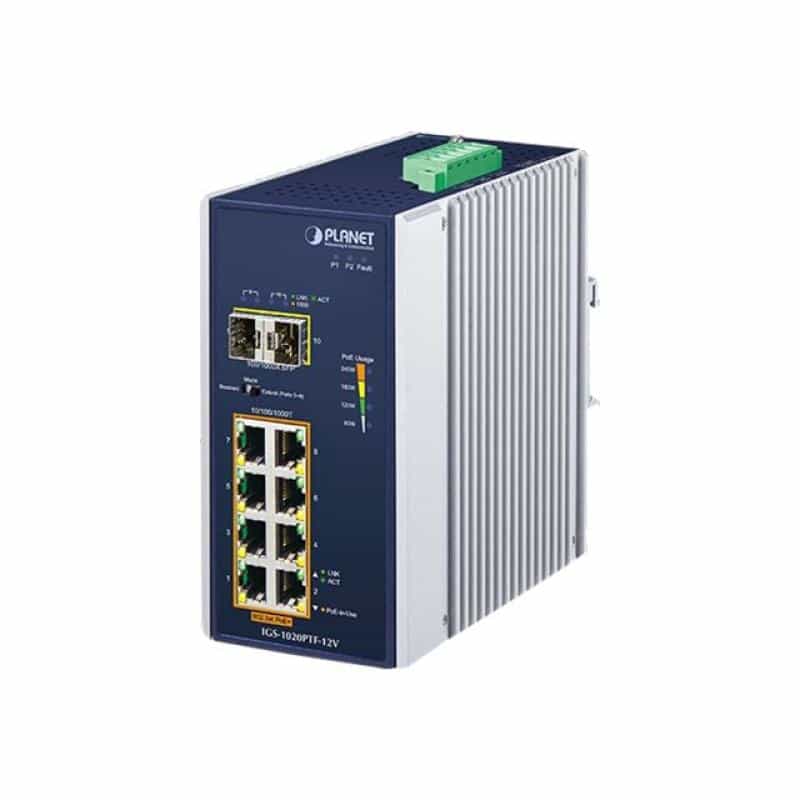 PLANET TECHNOLOGY PLANET Industrial 8-Port GE 802.3at PoE + 2 1000X SFP +12V