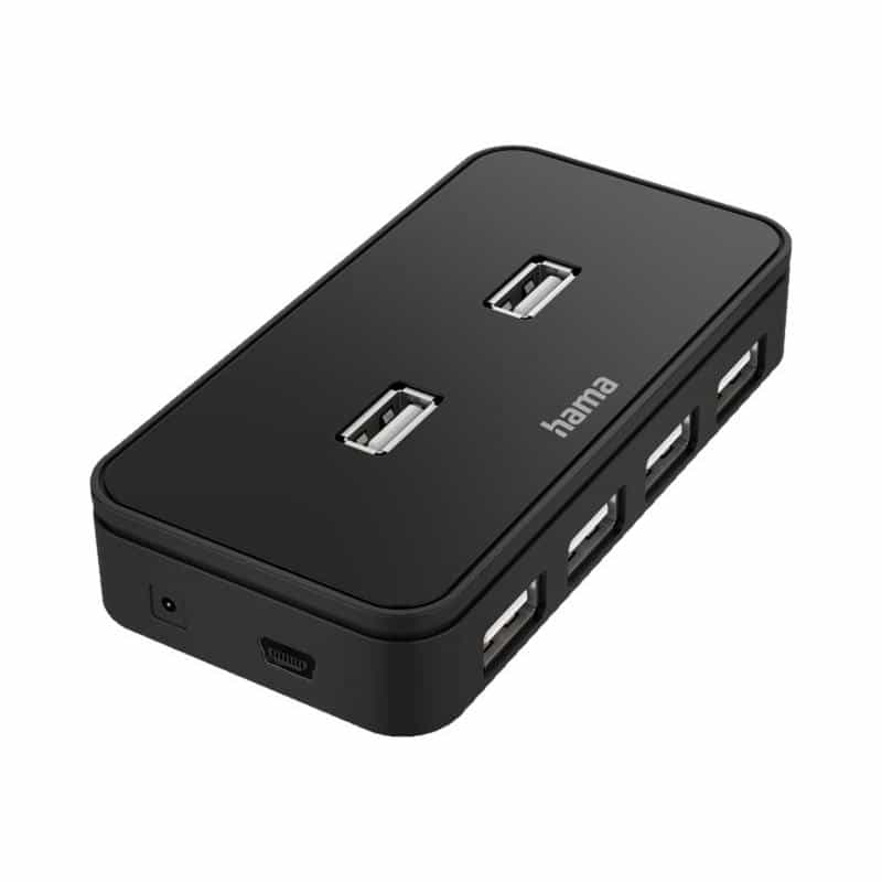 HAMA USB-Hub 7 Ports, USB 2.0, 480 Mbit/s, inkl. Kabel und Netzteil