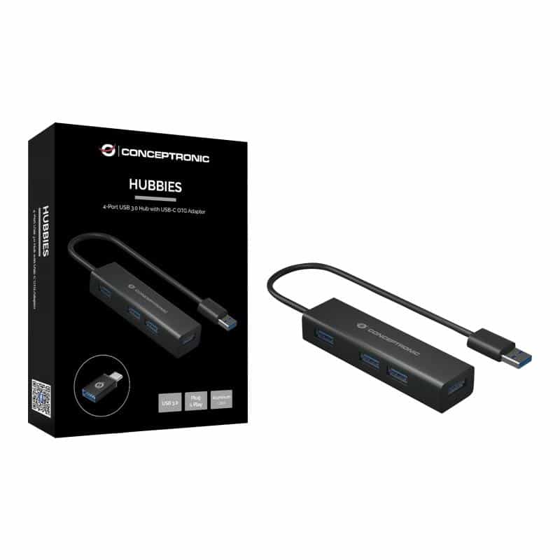 CONCEPTRONIC USB-Hub 4Port USB3.0-> USB-C OTG Adapter sw