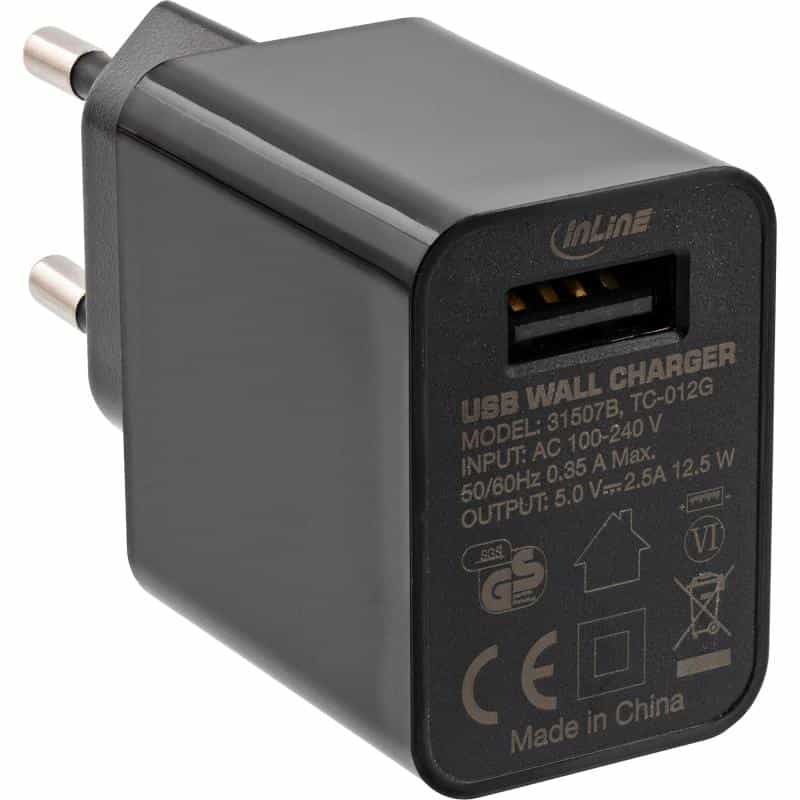 INLINE USB Ladegerät Single, Netzteil, Stromadapter, 100-240V zu 5V/2,5A, schwarz
