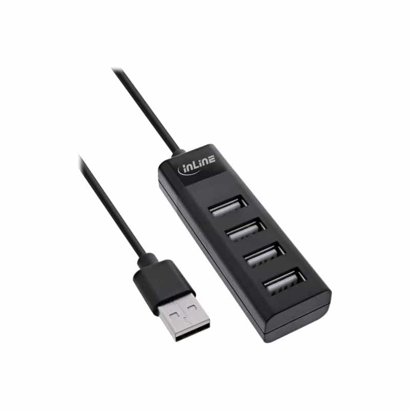 INLINE USB 2.0 Hub, 4 Port, schwarz, Kabel 30cm