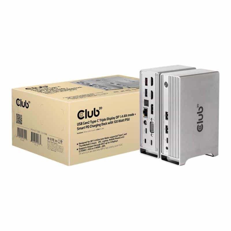 CLUB3D 4K ChargingDock USB-C ->6xUSB3/DP/2xHDMI/VGA/LAN 120W retail