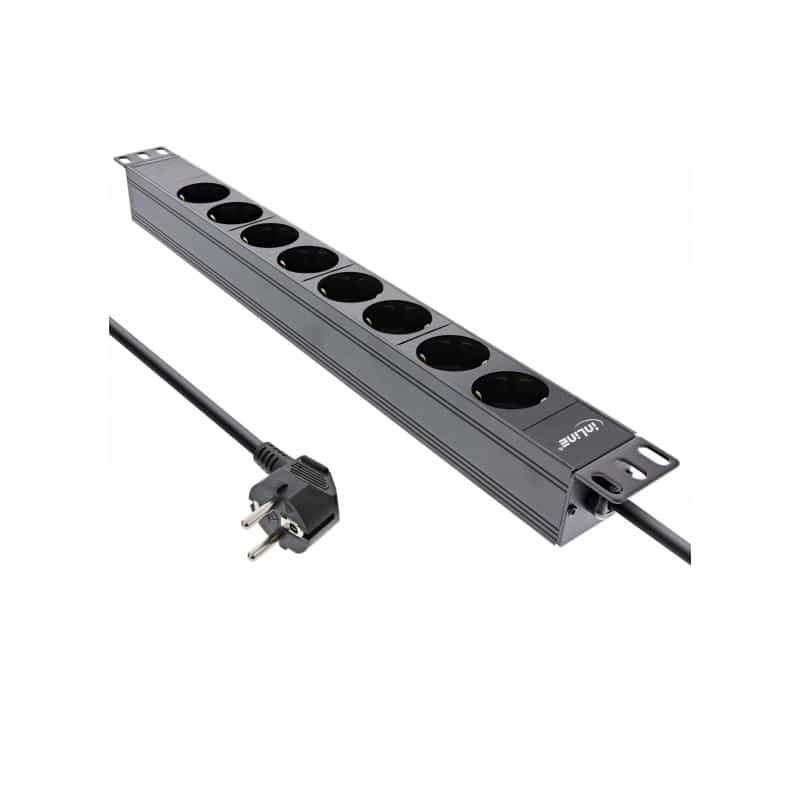 INLINE 19" Steckdosenleiste, 8-fach Schutzkontakt, ohne Schalter, 2m, schwarz