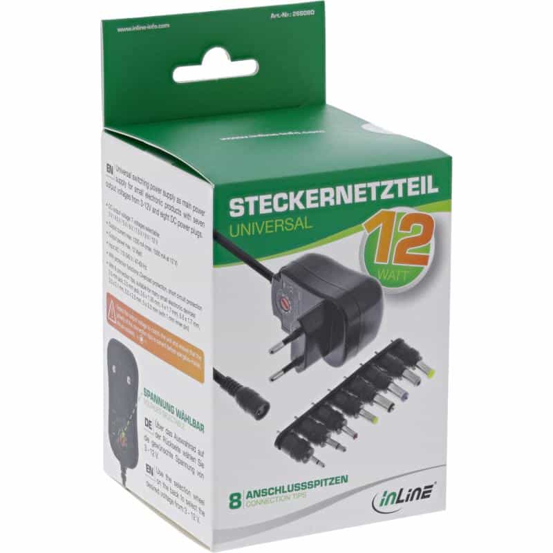 INLINE Universal Steckernetzteil 12W, 110-240V auf 3-12V, max. 1200mA