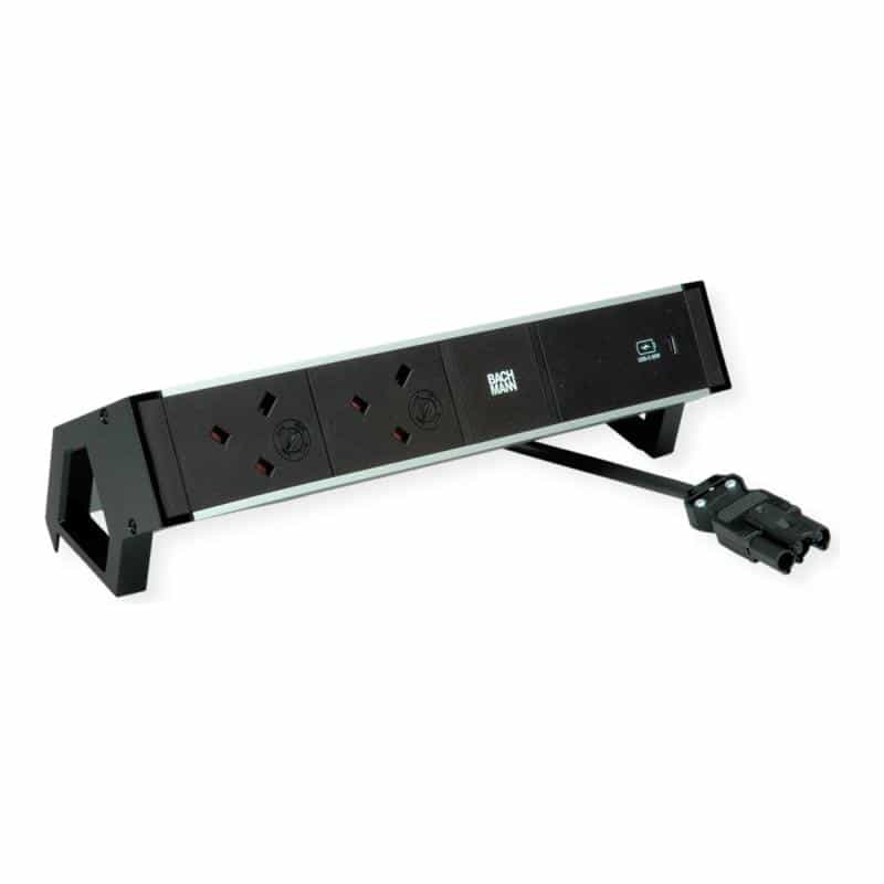 BACHMANN DESK2 ALU BLACK 2xUK 937.315 1xUSBC 60W 0,2m GST18